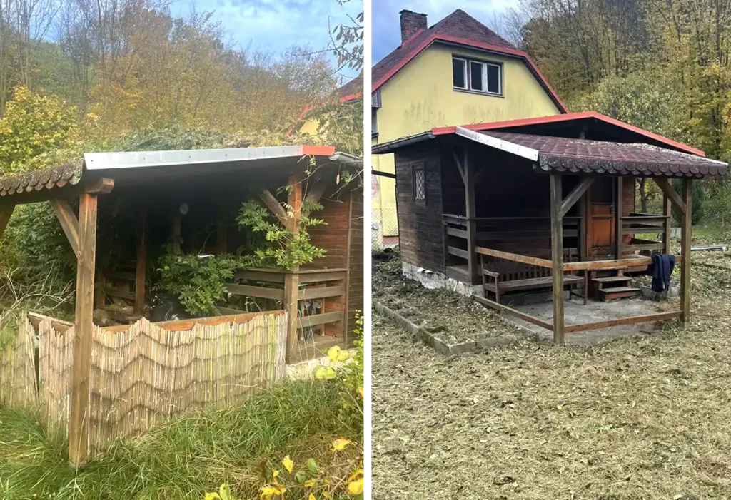 Čištění pozemku kolem chaty Zlín